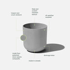 Veradek Round Lima Plastic Planter Pots for Indoor/Outdoor Garden Use, Gray, Suitable for Small to Large Succulent Plants, Flowers, Modern Interior Plants
