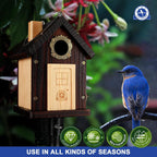 SISTERBIRD Pack of 2 Premium Bluebird Houses for Outside, All Seaons Bird Houses for Outside, Wooden Cabin Birdhouses for Outdoors, Weatherproof Courtyard Decorated Hanging Bird House