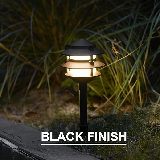 GOODSMANN Landscape Lighting 8PK Pathway Lights Low Voltage 2.2 Watt LED 12V AC Landscape Lights 30 Lumen Warm White with Cable Connectors Metal Stakes 9122-21102-08A