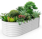 A ANLEOLIFE 8x4x2ft Galvanized Raised Garden Bed Kit, Oval Metal Deep Root Planters for Outdoor Plants Vegetables Flowers Herb, Large Bottomless, 478 Gallon Capacity- Antique White