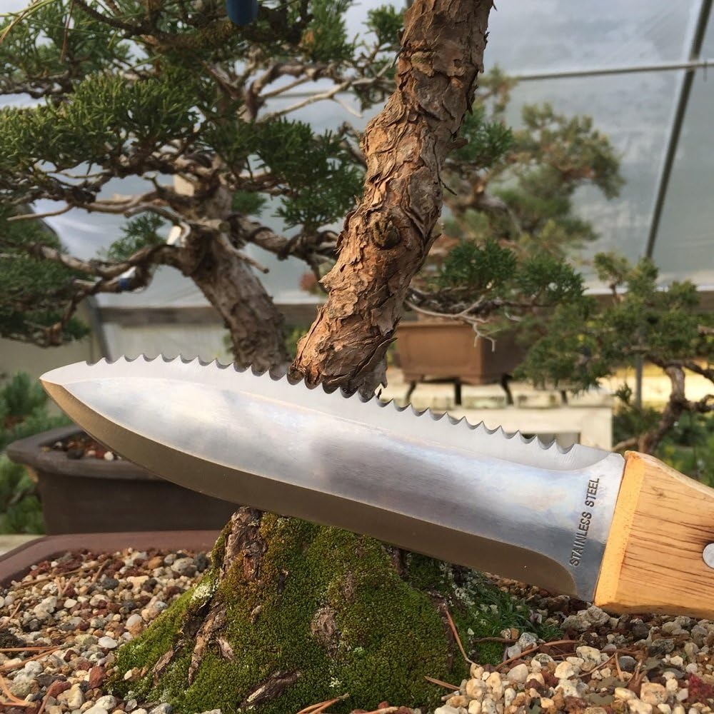 Tinyroots Hori Hori Knife for Gardening, Multiple Purpose Garden Tools Used for Digging, Cutting and Weeding, Stainless Steel with Wooden Handle