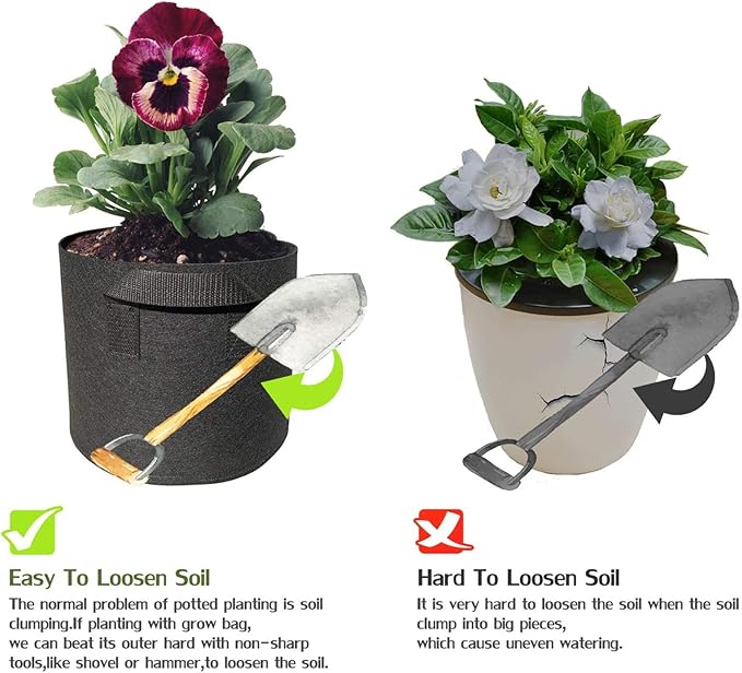 5 Pack 2 Gallon Grow Bags with Handles Garden Vegetable Flower Grow Bags Nonwoven Aeration Fabric Pots for Nursery Garden Planting