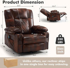 Oversized Swivel Rocking Recliner with Heat Massage Nursery Rocker | Overstuffed, Cup Holders, Nursery Glider, Rocking Reclining Lounge Chair, Swivel Heated Massaging Recliner, Faux Leather