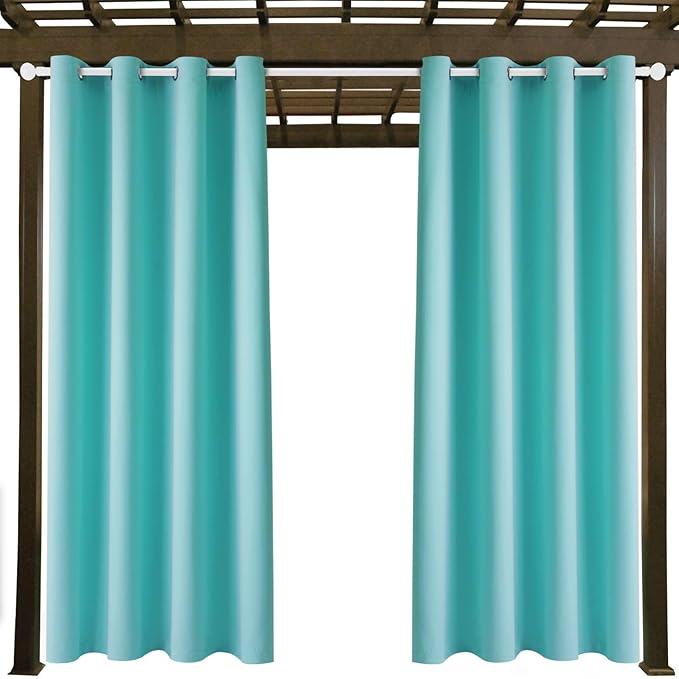 Waterproof Outdoor Curtain W52 x L63 - Grommet Top Sunlight Blocking Window Treatment Drapes Blackout Curtains for Home Bedroom Living Room Outdoor Patio Porch Pergola (Teal Blue, 2 Panels)