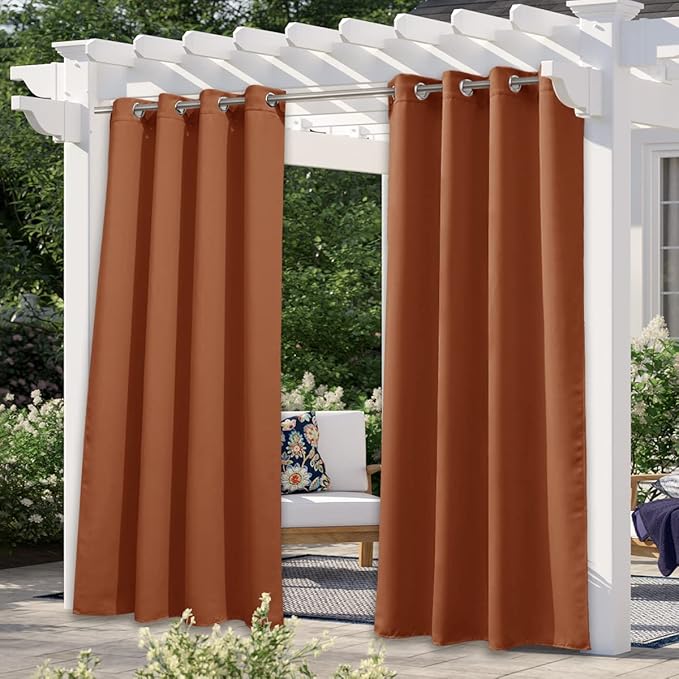 NICETOWN Outdoor Curtains for Patio Waterproof, Rustproof Silver Grommet Luxury Thermal Insulated Blackout Thermal Insulated Weighted Outdoor Drapes for Porch, W52 x L108, Mecca Red, 1 PC