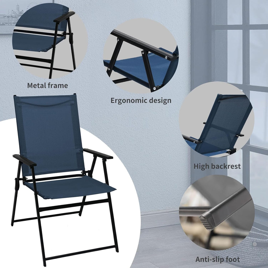 SHGJ&SOFT Patio Folding Chairs Set of 2, Portable Outdoor Chairs with Armrests, No Assembly Metal Frame for Lawn Garden Beach Backyard, Camping(Blue, 2pc)