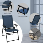 SHGJ&SOFT Patio Folding Chairs Set of 2, Portable Outdoor Chairs with Armrests, No Assembly Metal Frame for Lawn Garden Beach Backyard, Camping(Blue, 2pc)