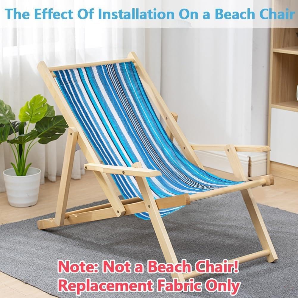 GORGECRAFT Beach Sling Patio Chairs Canvas Blue Stripes Folding Chair Replacement Outdoor Chairs Cloth Replacements 115X43cm Portable Reclining Sling Chair Fabric for Summer Vacation Sunbathing Garden