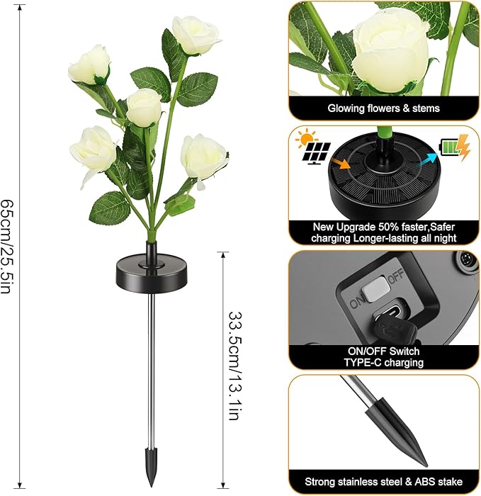 Upgraded Solar Garden Lights, 4 Pack Outdoor Solar Lights, New Round Panel for 40-Hour Runtime, Serve as Outdoor & Indoor Decor, 7-Color Changing Flower Lights, Waterproof for Patio Yard Decoration