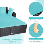 Tangkula Outdoor Rattan Daybed, Sunbed Wicker Furniture w/Spacious Seat, Upholstered Cushion & High-Resilience Sponge, Wicker Patio Sofa Set w/Extra Pillows for Courtyard Poolside(Turquoise)