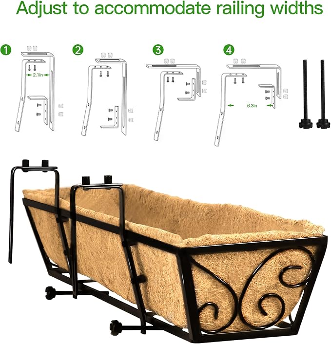Y&M 24 Inch Window Deck with Coco Liner, Fence Metal Hanging Flower Planter Window Basket Deck Railing Planter Boxes for Outdoor Garden Lawn-Butterfly,6pcs