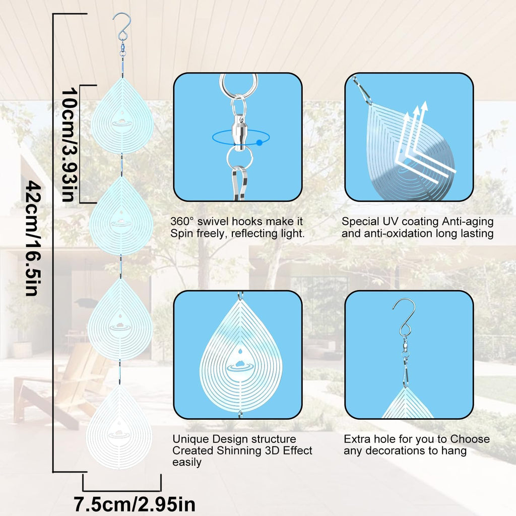 Water Droplets Bird Scare Discs Wind Spinners Outdoor, Highly Reflective Metal Double-Sided Bird Reflectors Extra Sparkly Garden Decor, Bird Deterrents for Outside Patio Porch, Unique Gardening Gifts