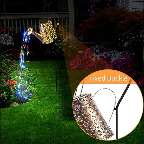 2 Pack Solar Watering Can Lights with Shepherd Hook, 8 Multi-Color Changing Modes, IP65 Waterproof, 60pcs String Lights for Outdoor Garden Pathway Lawn Patio Deck Walkway Courtyard
