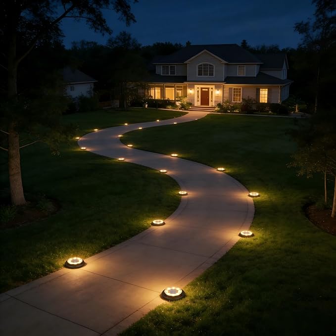 Flacchi Solar Lights Outdoor - Solar Powered Ground Lights Outdoor Solar Disk Light Waterproof Landscape Light for Patio Yard Pathway Walkway Driveway (Warm White, 12 Pack)