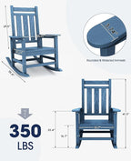 KINGYES Oversized Outdoor Rocking Chair, All-Weather Patio Rocking Chairs for Porch, HDPE Outdoor Patio Rockers with High Back & Wide Seat for Garden, Lawn, Blue
