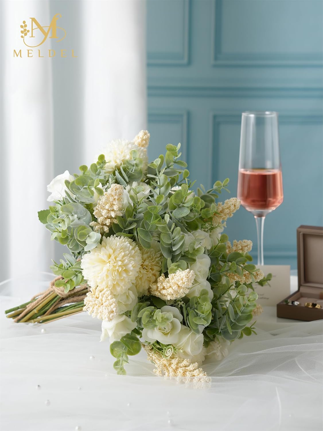 rose bouquet artificial fake flowers eucalyptus plants silk showing dimensions
