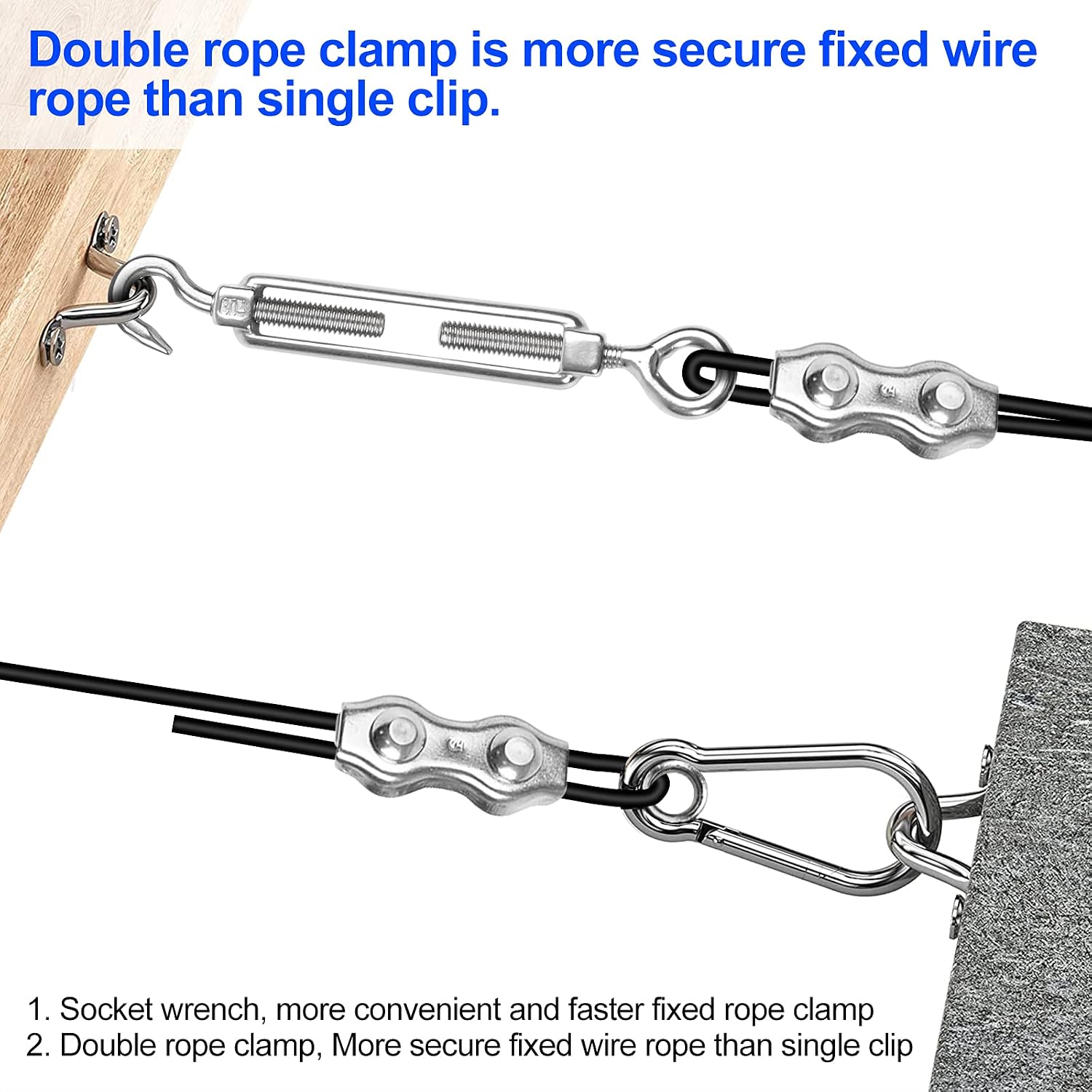 BLIKA String Light Hanging Kits, 300FT Coated Stainless Steel 304 Wire Rope | Outdoor Light Guide Wire, Globe String Light Suspension Kit Included Turnbuckles, Enough Accessories, Use Manual