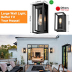 15" Outdoor Wall Lights, Black Exterior Lighting Fixtures, 2 Pack | Large Size, Anti-Rust, Waterproof, Tempered Glass, Easy Installation, Modern & Classic Outdoor Sconces for House Porch Garage
