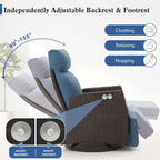 Adjustable Outdoor Recliner Chair with Independent Backrest & Footrest, Patio Swivel Recliner Chair, Wicker Reclining Patio Chair w/Flip-Up Table, Air Pump 155° Lay Flat Chaise Lounge, Blue