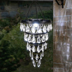 SUNNYPARK Hanging Solar Chandelier Light Outdoor Waterproof | Handcrafted with Teardrop Prisms, Solar Powered, Decorative Hanging Light for Patio, Porch, Gazebo Garden & Holiday