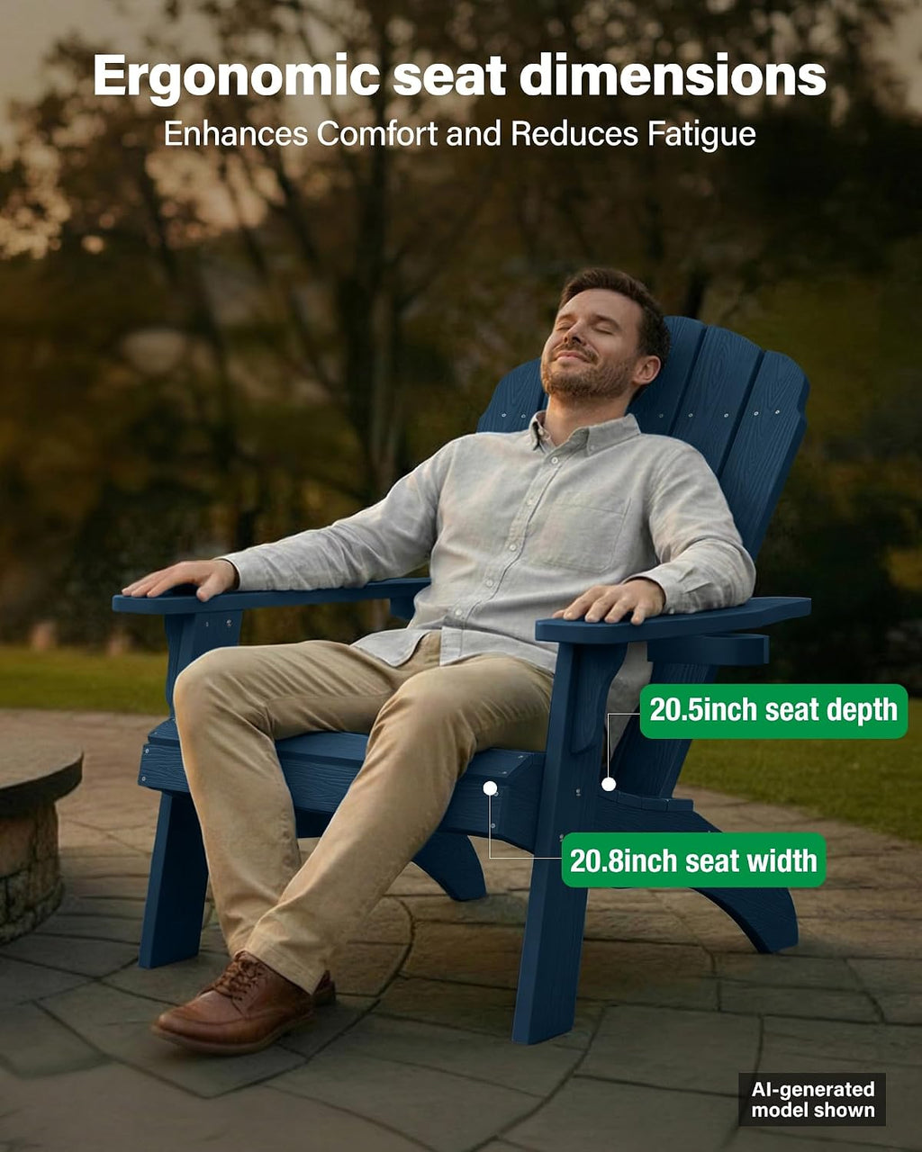 YEFU Oversized Adirondack Chair Set of 4 with Cup-Holder- Navy Blue | Heavy Duty Poly Lumber Outdoor Fire Pit Chair, Weather Resistant, Plastic Chair for Patio, Lawn, Deck, Weight Capacity 450lbs
