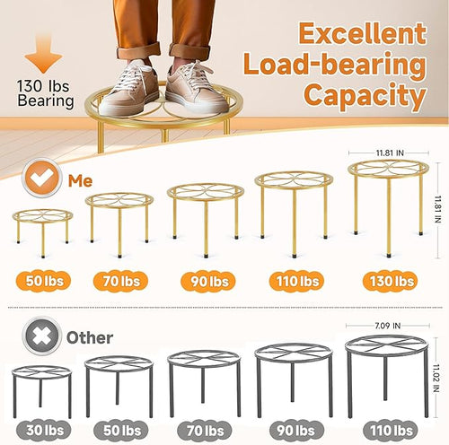 5 Pack Metal Plant Stand, Anti-Rust Iron Plant Stands for Indoor and Outdoor, Heavy Duty Flower Pot Stands for Multiple Plant, Black Potted Plant Holder for Garden Home (5 Pack Gold)