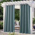 NICETOWN Greyish Blue Outdoor Curtains for Patio Waterproof, Stainless Steel Silver Grommet Thermal Insulated Blackout Outdoor Room Darkening Drapes for Front Porch, W52 x L108, 1 Panel