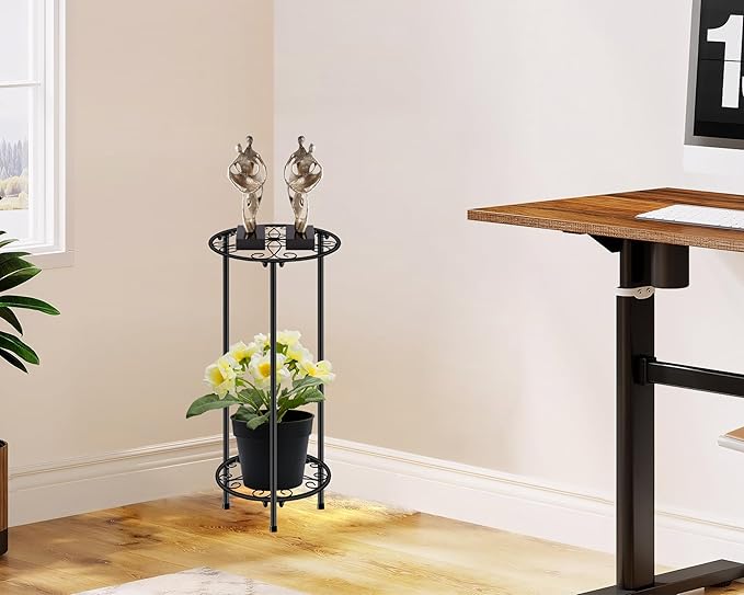 CASIMR Plant Stand Indoor Outdoor, Metal Rustproof Flower Shelf 2 Tier 23.9 inch, Tall Multiple Plant Pot Holder Rack for Garden Patio Living Room Corner Balcony, Black
