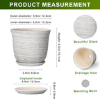 Ceramic Pots for Plants - 5.6 Inch Plant Pot with Drainage Hole and Tray, Round Succulents Pots for Indoor Outdoor, Decorative Planters, Home Room Office Decor, Gifts for Plant Lovers, Grey