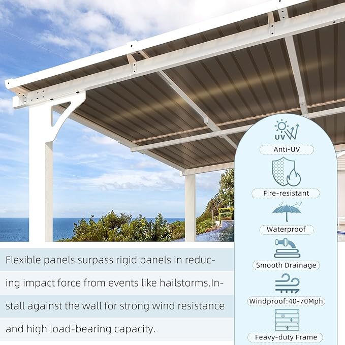 AECOJOY 14' x 10' Gazebo in White, Large Wall Mounted Gazebos on Clearance, Outdoor Patio Lean to Gazebo Metal Awnings for Decks, Patio, Porch, Backyard and More