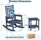 GarveeLife Poly Lumber Rocking Chair Outdoor Set of 2 with Side Table - HDPE High Back Porch Rocker Chairs for Adults - All Weather Resistant Furniture for Patio - Navy Blue