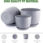 12/10/9 inch Large Plant Pots, 3 Pack Modern Decorative Plastic Planters with Drainage Holes and Saucer for House Garden Plants, Flower Pots for Indoor Outdoor Plants, Speckled Grey