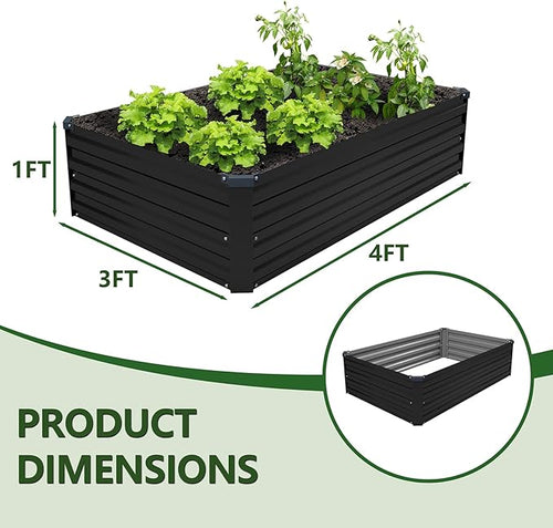 4×3×1FT(2PCS) Galvanized Raised Garden Bed Kit, Metal Planter Boxes,Large Raised Garden Bed for Planting Vegetables,Flowers,Herbs -Black