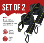 Hammock Straps - Set of 2 Hammock Tree Straps with Heavy Duty Carabiner Clips - 2 Inch X 8 Foot Long Straps for Hammock Camping, 4,000 lb Webbing - Made in USA Black