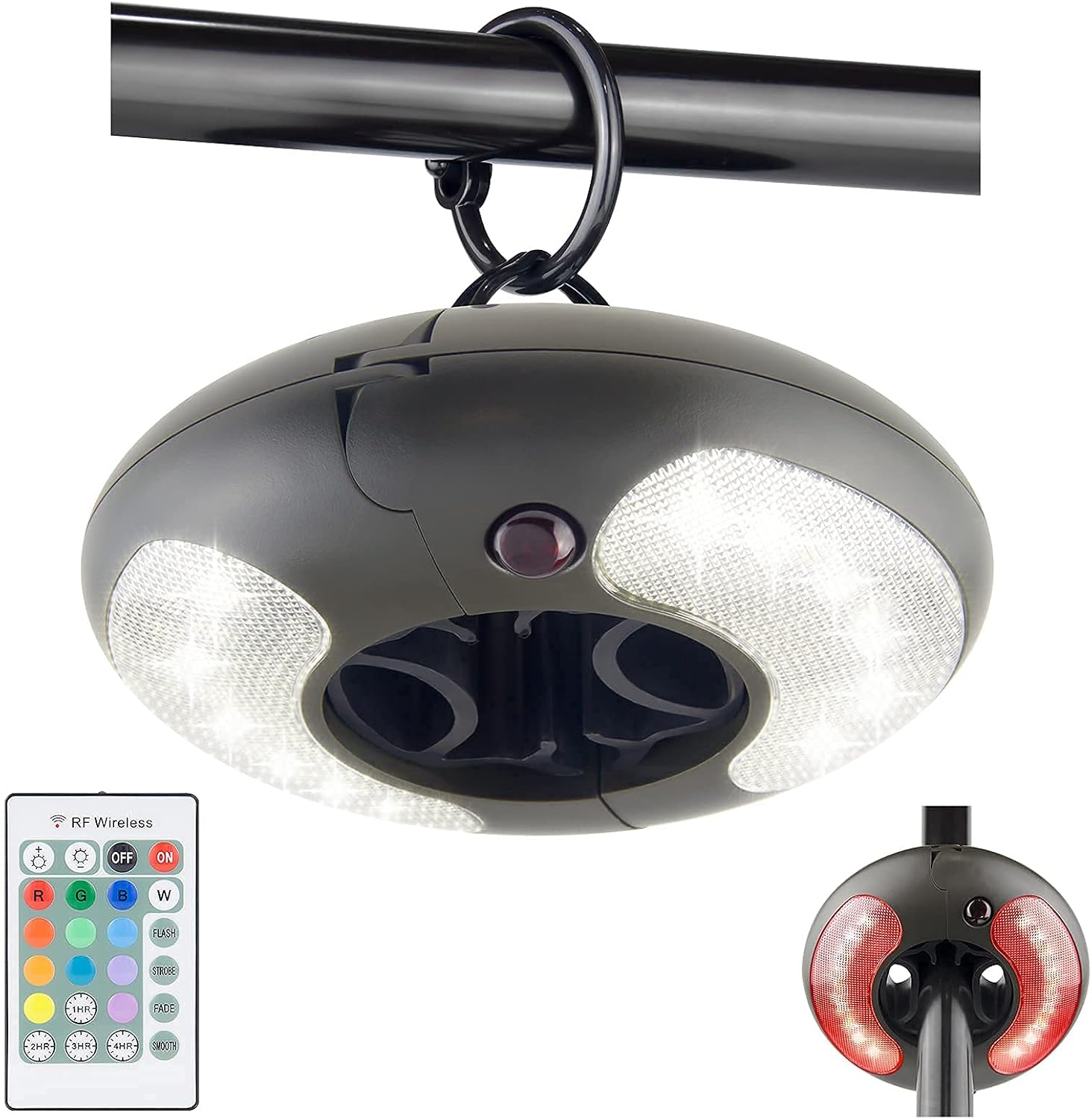 HONWELL Patio Umbrella Light, 18 LEDs 3xAA Battery Operated Umbrella Pole Light with RF Remote 80Ft Through Wall, 4 Modes, 12 Color Changing Outdoor Camping Light with Hanging Ring for Umbrellas,Tent