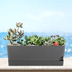 2 Pack Rectangle Self Watering Pots for Indoor Plants 17 Inches Window Boxes Planters Rectangular Flower Pots Herb Large Plant Pots with Drainage Holes and Saucers Windowsill Planter, Grey