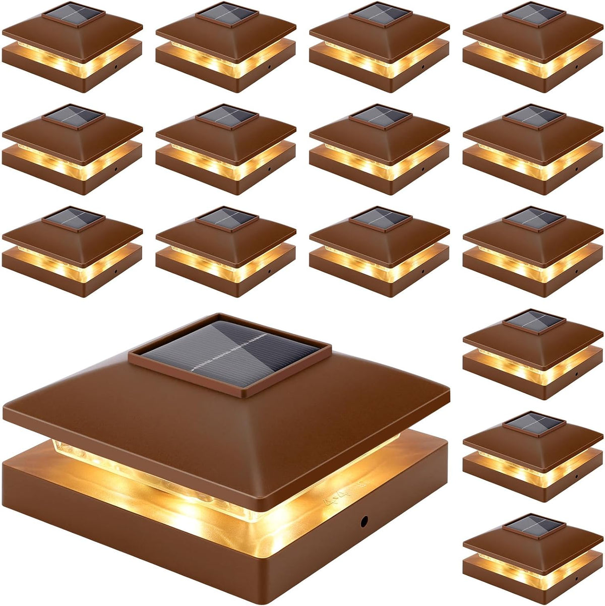 solar post cap lights outdoor 16pack, brown waterproof, main product view