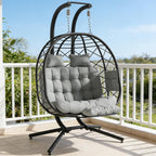 Suteck Double Hanging Egg Chair with Adjustable Footrest & Stand, Grey | Indoor Outdoor 2 Person Hanging Wicker Hammock Swing Chairs, With Cushion, 660lbs Capacity, For Patio, Bedroom, Lawn, Garden