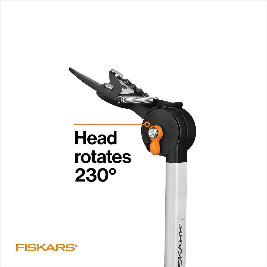Fiskars 2-in-1 Extendable Tree Pruner and Pole Saw (Extends 7.9 - 12 feet) with Rotating Head, Pruning Stik Model with 15-Inch Double-Grind Saw Blade, and Double Locking System