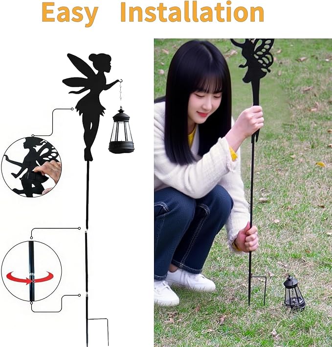 Solar Fairy Garden Stake Decorative Lantern Outdoor Waterproof, 2-Pack Solar Courtyard Lawn Decorative Lights, Outdoor Garden Statue Lights (Multicolour)