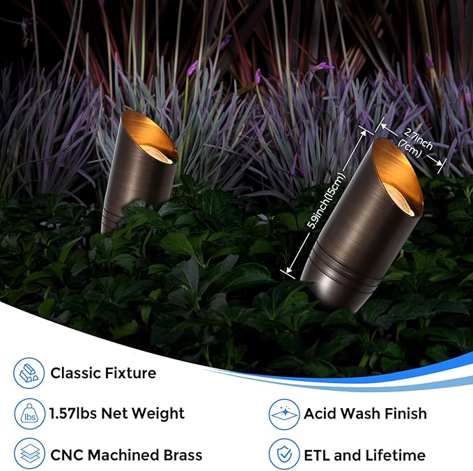 Gardencoin Solid Brass Outdoor Landscape Spotlights, 12V Heavy Duty Low Voltage Landscape Lighting, LED Spot Light Fixture Waterproof, Bronze Uplight Without MR16 Bulb (Classic, 12pack)