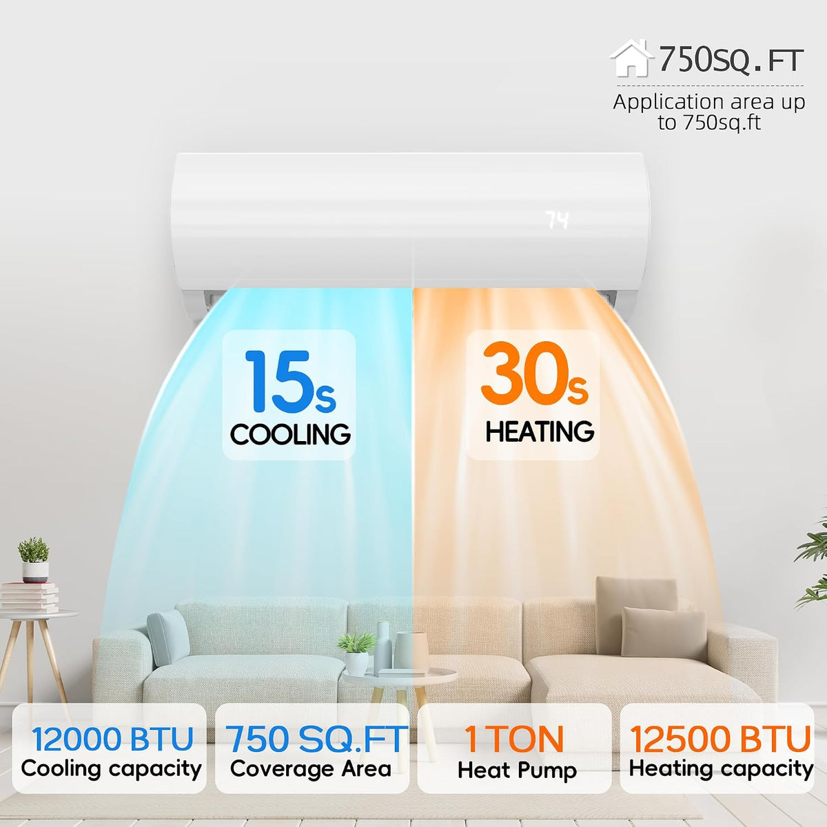 12000btu mini split air conditioner heat pump, 19, side view