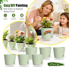 Plant Pots 6 Inch Self Watering Pots,6 Pack Plastic Planters with Drainage Holes and Clear Saucers,Plastic Flower Pots,Nursery Planting Pot for Indoor Out Door Plants (Green)