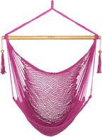 JoyView Hammock Chair with Spreader Bar Caribbean Hammock Swing Chair 300 LBS Weight Capacity XL Rope Hanging Chair for Outdoor Indoor Garden Yard - Pink