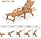 LUE BONA Outdoor Chaise Lounge Chairs Set of 2, HDPS Chaise Lounger, 5 Positions Adjustable Lounge Chairs, Pool Lounge Chair with Wheels for Poolside, Patio, Restaurant, 3 Year Warranty, Teak Color