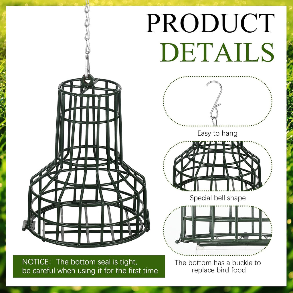 2 Pcs Bird Seed Bell Feeders S-8 Seed Cake Bell Wild Bird Feeder Outdoor Garden Cages Hanger with Stainless Steel Chain for Outside