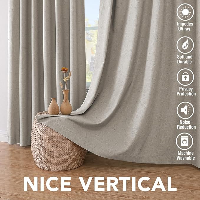 H.VERSAILTEX Primitive Linen Curtains 100% Blackout Curtain Drapes Burlap Fabric Curtains with White Thermal Insulated Liner, Grommet Top Drapes Living Room/Bedroom (2 Panels, 42 x 63 Inch, Stone)