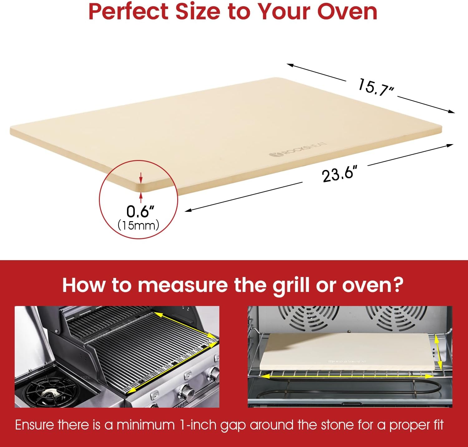 Pizza Stone, Rectangular Extra Large 23.6" x 15.8" x 0.6" Pizza Stones for Oven Grill, Industrial Commercial Heavy Duty Cordierite Baking Stone for Pizza Bread, Pizza Accessories, 14.19 lbs