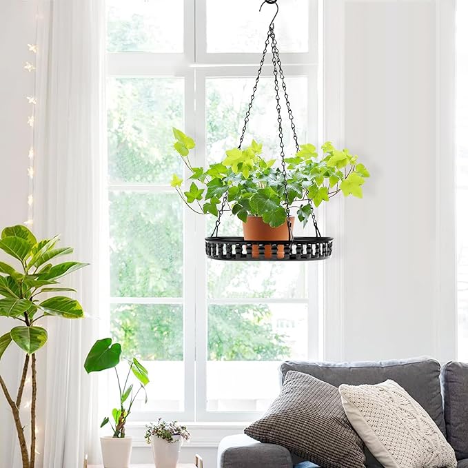 Plant Hanger Indoor Outdoor 2 Pack, Hanging Planter for Indoor Outdoor Plants, Hanging Plant Holder Shelf, Plant Hanging Basket, Decorative Metal Flower Holder