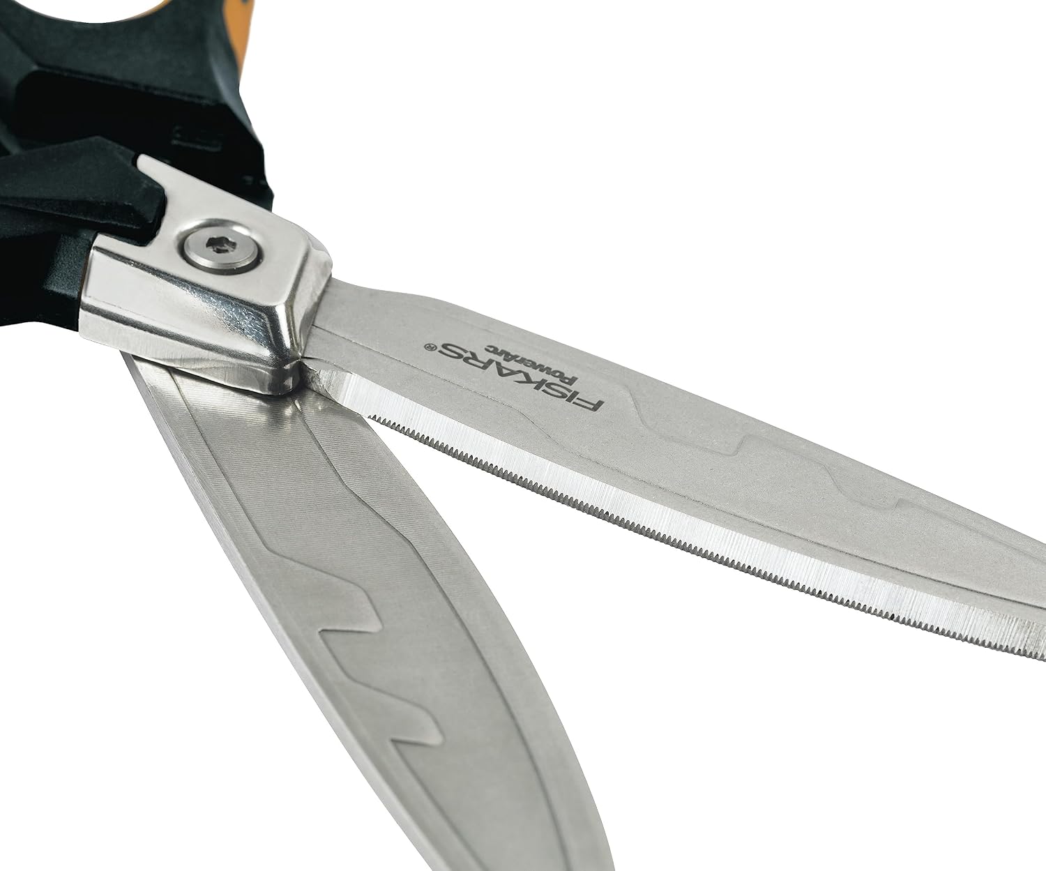 Fiskars PowerArc Heavy-Duty Scissors, Up to 30% More Power, Length 21cm, Durable Stainless Steel Blade/Plastic Handles, Black/Orange, 1027204